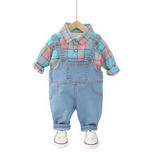 Baby Boys Clothing Spring Children Clothes Set Toddler Girls Fall Plaid Shirt Denim Overalls Two-Piece Suit 0-4 Yrs Kids Clothes 2024 - buy cheap