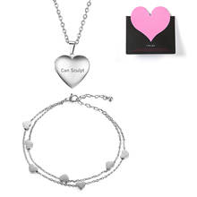 Boniskiss colar com pingente estampa de coração, pingente moldura aberta, bracelete feminino, presente de aniversário, jóias para mãe 2024 - compre barato
