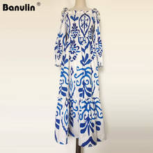 Banulina-vestido de verano de pasarela para mujer, con lazo y tirantes finos, sin hombros, estampado Floral, para fiesta, 2021 2024 - compra barato