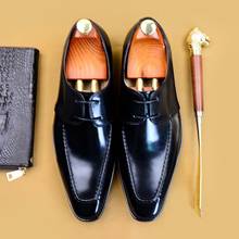Туфли мужские классические из натуральной кожи, на шнуровке, заостренный носок, оксфорды, Ретро стиль, офисная обувь, A139 2024 - купить недорого