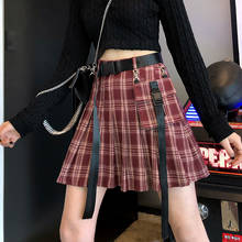 Gothic women's high waist pleated skirt streetwear summer Korean vintage casual punk style skirt Harajuku hot girl A-line skirt 2024 - buy cheap