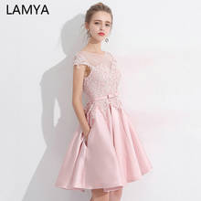 LAMYA 2022 Pink Lace Satin Women Short Prom Dress Elegant Wedding Party Gowns Evening Dresses Vestido De Festa 2024 - buy cheap