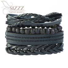 SIZZZ-pulsera de cuerda de cáñamo multicapa, brazalete de cuero, tejido retro, directo de fábrica, 4 piezas, 2019 2024 - compra barato