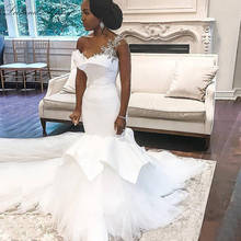 Lceland Poppy сексуальные свадебные платья на одно плечо с бусинами 2020 атласное Многоярусное платье без рукавов с шлейфом из тюля для невесты 2024 - купить недорого