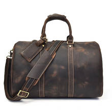 Masculino do vintage louco cavalo couro viagem duffel 18 polegada marrom couro genuíno bolsa de viagem durável couro vaca boston fim de semana saco 2024 - compre barato