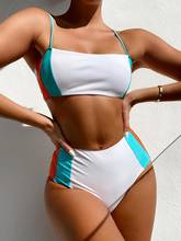 Bikini de cintura alta para mujer, traje de baño a rayas, conjunto de Bikini deportivo, novedad de 2021 2024 - compra barato