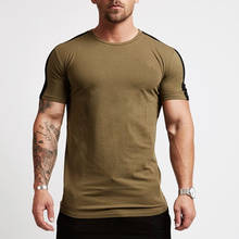 Camisa de algodão sólida fitness para homens, camiseta fitness de manga curta para academia, musculação e treino, nova roupa de verão 2024 - compre barato