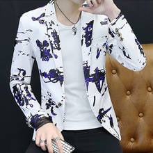 Chaqueta con estampado Floral para hombre, ropa de calle de tendencia coreana, traje, abrigo ajustado, camisa de lujo 2024 - compra barato