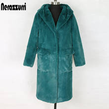 Nerazzurri Long hooded faux fur coat with pockets soft plus size parka women autumn winter womens fake fur jacket zipper hoodies 2024 - buy cheap