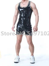 Sexy Men's Latex Sleeveless Jumpsuit Tank Style Rubber Leotard With Front Crotch Zip 2024 - buy cheap