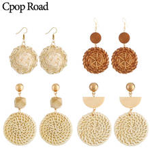 Cpop Vintage Geometric Round Handmade Rattan Bohemian Earrings for Women Pendant Ethnic Wood Earring Jewelry Fashion Accessories 2024 - buy cheap