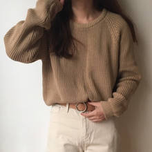 2019 coreano moda feminina de manga completa camisola de tricô sólido o pescoço pulôver e jumper solto curto camisola feminina 2024 - compre barato