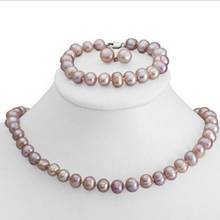 Free shipping  Genuine 8-9mm Purple Freshwater Cultured Pearl Necklace Bracelet & Earrings Set 2024 - buy cheap