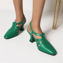 Sapatos de salto alto feminino, sapatos de salto alto para mulheres, dedos fechados, sandálias de verão, azul, verde, bege, novo, 2021 2024 - compre barato