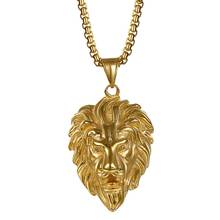 Boniskiss Accessories Fashion Men Statement Necklace Punk Style Gold Color Lion Head Pendant Stainless Steel Necklace 2024 - buy cheap