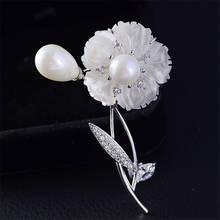 OKILY Fashion Nature Shell Flower Brooches for Men Suit Jewelry Gift Big Pearl CZ Brooch Pin Women Scarf Coat Accessories 2024 - buy cheap