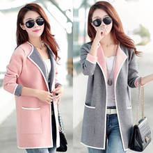 Suéter jaqueta slim coreana feminina, casaco joker médio de manga longa tamanho grande 4xl primavera outono 2024 - compre barato