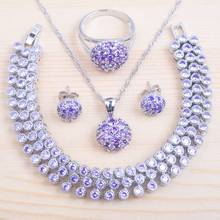 Crystal Jewelry Sets For Women Silver Color Necklace And Earrings Set Cubic Zirconia Ring Bracelet Fast Ship QS0549 2024 - buy cheap