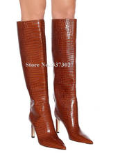 Popular INS Snakeskin Woman Long Boots Sexy Pointed Toe Thin Legs Stiletto Heel Knee High Boots Lady Sexy Banquet Shoes Dropship 2024 - buy cheap