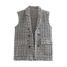 ZXQJ-Chaleco de Tweed deshilachado para mujer, ropa Vintage sin mangas con cuello en V, prendas de vestir exteriores, Tops Chic, 2021 2024 - compra barato