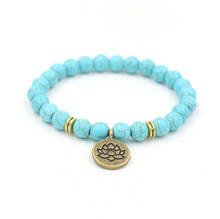 Pulsera de cuentas de Buda para hombre y mujer, brazalete con cuentas de loto OM, piedra blanca y azul de 8MM, meditación de Yoga y chacras para parejas, regalo 2024 - compra barato