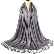 Pashmina de seda Lisa para mujer, chal brillante, bufanda con flecos para vestido de noche, todos los días, invierno, Otoño, suave, grande de 70x200cm 2024 - compra barato