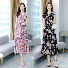 Женское Шифоновое Платье макси с цветочным рисунком, лето 2021, богемное, ретро, элегантное, с рюшами, повседневные, вечерние, для отдыха, феи, подиума, длинное, Vestidos, корейский стиль 2024 - купить недорого