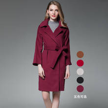 Casaco de lã de dupla face feminino, primavera outono 2020, lapela fashion, médio, casaco de lã, estilo maduro leve com cinto egamer 2024 - compre barato