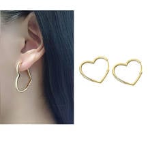 Pendientes de aro con forma de corazón para mujer, aretes geométricos simples, redondos, cuadrados, de Color dorado y plateado 2024 - compra barato