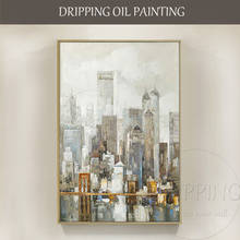Pintura al óleo sobre lienzo de rascacielos urbanos, pintura abstracta moderna al óleo de la ciudad de Nueva York pintada a mano, artista profesional 2024 - compra barato