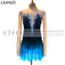 Figure Skating Dress Girls Competition Costumes Blue Ballet Child Long Sleeves Performance Wear Christmas Sale Rhythmic Leotards 2024 - buy cheap
