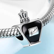 Pingente de prata esterlina 925, charmoso com esmalte preto para mulheres, pulseira compatível com pandora 2024 - compre barato