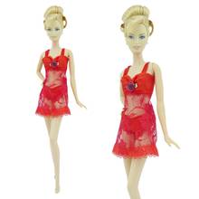 3 Items/Set Red Pajamas Dress Handmade Lace Bra Tops Underwear Bedroom Sleeping Night Clothes for Barbie Doll DIY Toy 2024 - buy cheap