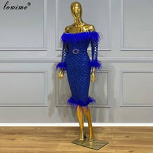 Vestidos longos de sereia, vestidos azuis reais para o joelho, vestidos de baile femininos brilhantes, penas da turquia, 2020 2024 - compre barato