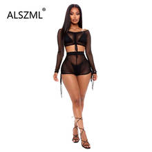 young party women fashion deep v neck mesh crop top and hot shorts 2 pieces set sexy tight night club party beach style set 2024 - buy cheap