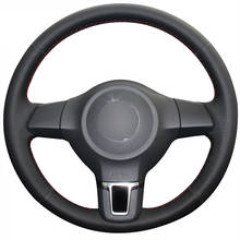 Funda de cuero genuino para volante de coche, cosida a mano, color negro, para Volkswagen VW Golf 6 (VI) Golf Plus Polo Tiguan Touran Caddy 2024 - compra barato