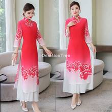 2021 tradicional vietnã ao dai vestido qipao tradicional flor impressão vestido qipao cheongsam vestidos vietname aodai oriental vestido 2024 - compre barato