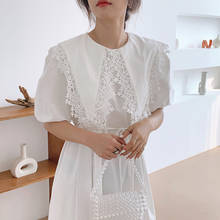 Sannian Women Dress 2020 New Korea Summer Retro French Lace Large Lapel Medium Length Waist Show Thin Short Sleeve Dress Women 2024 - buy cheap