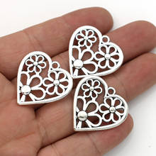 JAKONGO 5PCS Antique Silver Plated Flower Heart Charms Pendants for Jewelry Making DIY Handmade Accessories 2024 - buy cheap