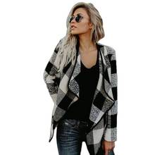 New Women's Autumn Winter Woolen Coats 2021 Fashion Full Sleeve Plaid Short Female Trench Plus Size Casual Coat For Women Tops 2024 - buy cheap