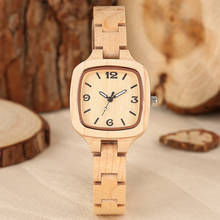 Reloj de madera minimalista para mujer, pulsera de cuarzo de madera de bambú, esfera cuadrada pura, banda de reloj para niña, Woody, regalos 2024 - compra barato