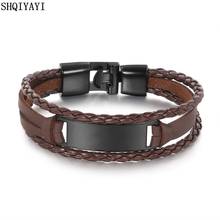 SHQIYAYI Handmade Leather Cuffs Bracelets Korean Men Female Casual Bangles 316L Stainless Steel Accessories Vintage 1301 2024 - buy cheap