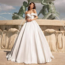 Простое бальное платье UZN, свадебное платье с открытыми плечами и короткими рукавами, атласное свадебное платье с бисером и поясом, платье для невесты 2024 - купить недорого