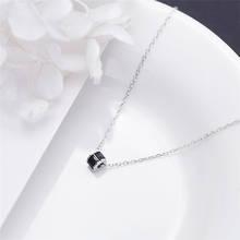 Mini colgante negro cilíndrico, cadena de frijol redonda, clavícula ícula, collar femenino de temperamento de Plata de Ley 925, SNE100 2024 - compra barato