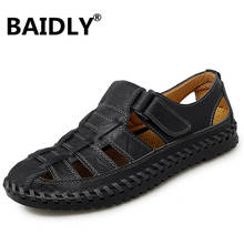 Big Size Summer Men Sandals Real Leather Sandals Comfortable Outdoor Men's Shoes New Fashion Men Handmade Beach Sandals 2024 - buy cheap