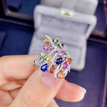 Fashion Cute Clover S925 Silver Natural Multicolor Sapphire Gem Ring Natural Gemstone Ring Woman Girl Weddings Gift Jewelry 2024 - buy cheap