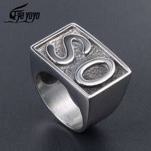 Eyoyo anel masculino gótico de motociclista, anel com letra e sinete, joia de aço inoxidável para homens 2024 - compre barato