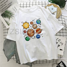 Roupa feminina vintage harajuku, camiseta de personalidade universo planetas, roupa ulzzang casual solta astronomia para o verão 2024 - compre barato