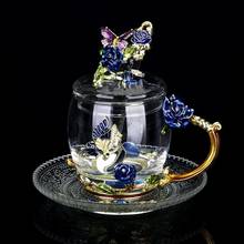 Taza de cristal para encimera de flores, recipiente de vidrio resistente al calor con asa, para café, té, regalo de cumpleaños 2024 - compra barato