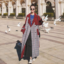 Women's Red Plaid Long Windbreaker Spring Autumn Korean Loose Retro Contrast Color Fashion Quality Coat Temperament Ladies Cloak 2024 - buy cheap